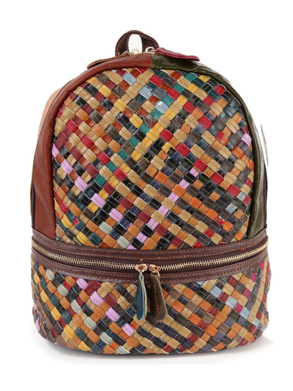 NWT Genuine Leather Woven Multicolor Artisan Backpack